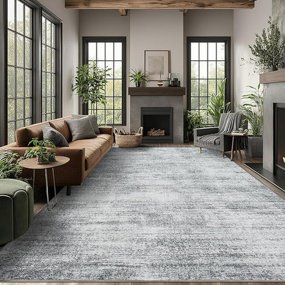 Gray Extra Large Rugs for Living Room Minimalist Aesthetic Abstract 9x12 Area Rug for Office Playroom Light Grey Low Pile Floor Covering Carpet with Non Slip Washable
