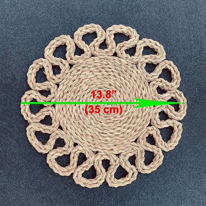 13.8" Set of 8 Round Seagrass Placemats | Boho Woven Rattan Table Mats | Farmhouse Wicker Spring Plate Chargers Like Water Hyacinth, Corn Husk for Wedding, Party, Christmas, Events