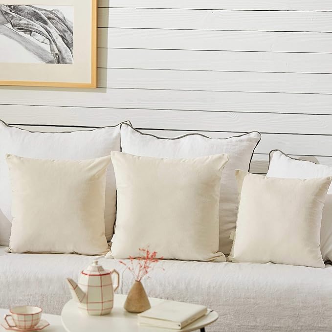 FY FIBER HOUSE Pack of 2 Velvet Throw Pillow Covers Decorative Square Pillowcase Soft Solid Cushion Case for Sofa/Couch Use, 20 x 20 Inch White