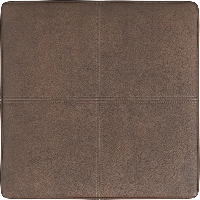 Homepop Decorative Small Square Gold Metal Ottoman | Ottoman Stool for Living Room & Bedroom | Decorative Home Furniture (Brown Faux Leather)
