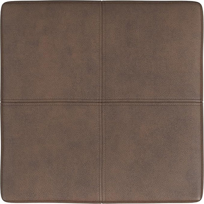 Homepop Decorative Small Square Gold Metal Ottoman | Ottoman Stool for Living Room & Bedroom | Decorative Home Furniture (Brown Faux Leather)