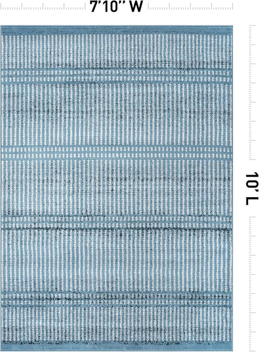 Rugshop Contemporary Stripe Lines High Traffic Living Room,Bedroom,Kitchen, Home Office Area Rug 7'10" x 10' Blue