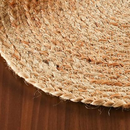 Hausattire Jute Braided Placemats 14 Inches Round Set of 4 Reversible Handwoven Boho Vintage Placemats for Kitchen Dining Tables|BBQ's Thanksgiving Decor Weddings Indoor & Outdoor Parties|Natural