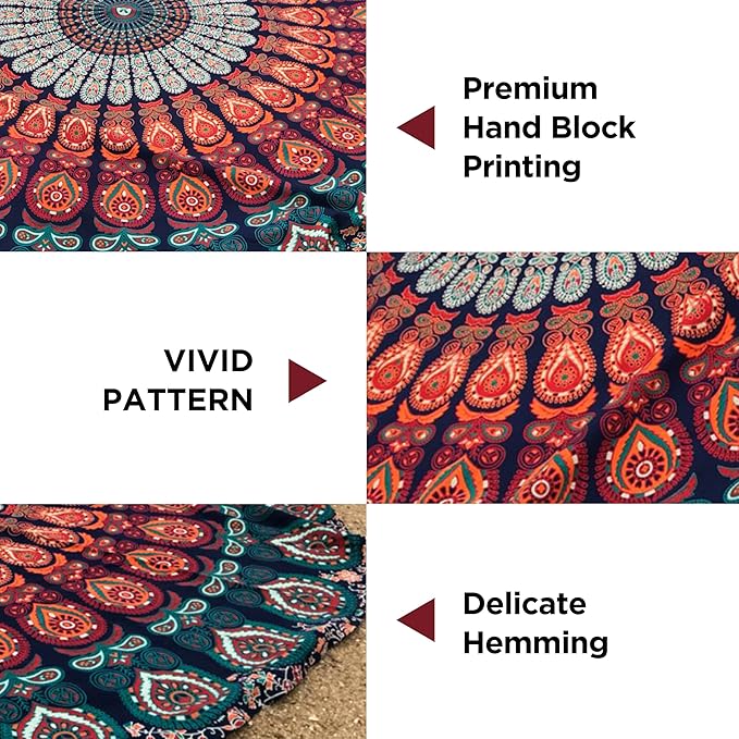 Raajsee Mandala Tapestry Wall Hanging – Blue Orange, 100% Cotton, Boho Hippie Decor, Twin Size (52x82 Inches / 132x208 cm) – Beach Throw, Bedspread, Meditation Yoga Mat