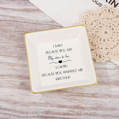 JoycuFF Sister in Law Birthday Gifts from Sister Brother in Law Christmas Mothers Day Gifts for Sister in Law Ceramic Ring Dish Jewelry for Her