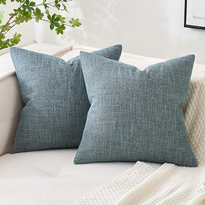 MIULEE Pack of 2 Decorative Linen Burlap Textured Pillow Covers Farmhouse Boho Accent Pillowcases Spring Coastal Home Decor for Couch Sofa Bedroom Living Room 20x20 Inch Grey Blue
