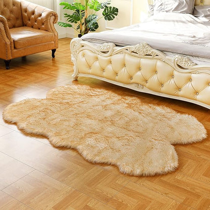 Fluffy Faux Fur Rug White Yellow Sheepskin Area Rug,4x6 Ft Ultra Soft Shaggy Plush Rug for Bedroom Bedside Living Room Nursery Kids Room