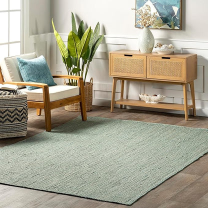 nuLOOM 5x8 Rigo Jute Hand Woven Area Rug, Green, Solid Farmhouse Design, Natural Fiber, For Bedroom, Living Room, Dining Room, Hallway, Office, Kitchen, Entryway