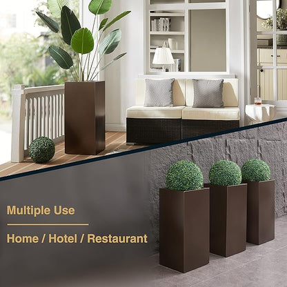Wallowa Large Planter for Outdoor Plant 14Lx14Wx30H Inches Metallic Heavy Tall Planter Box for Outdoor & Indoor, Rectangular Flowerpot 25Lbs/PC, Espresso, No Assembly and Seamless, Set of 2