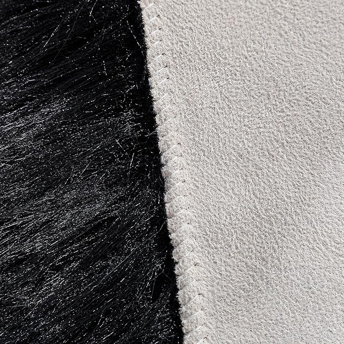 Faux Fur Rug Sheepskin Shag Fluffy Fuzzy Black 2x3 ft Small Rugs for Bedroom Bedside Bed Floor Living Room Plush High-Density Cushion Carpet Super Sofa Cover
