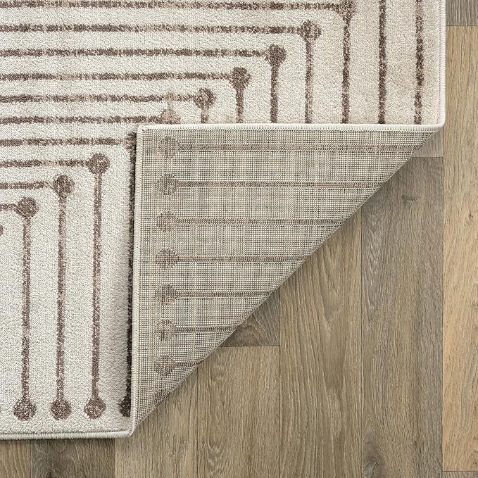 Rugshop Beige and Brown Geometric Area Rug – Soft Abstract Line Pattern Carpet for Living Room, Bedroom, or Office – Contemporary Neutral Decor Accent 2' 3" x 4' Beige