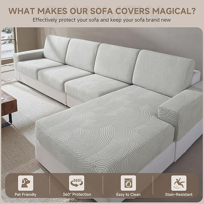 Couch Cushion Covers for Sectional and L Shaped Sofa, Stretch Soft Sofa Covers Washable Wear Resistant Slipcovers Furniture Protector Pet-Friendly (3 Seaters Covers, Light Gray)