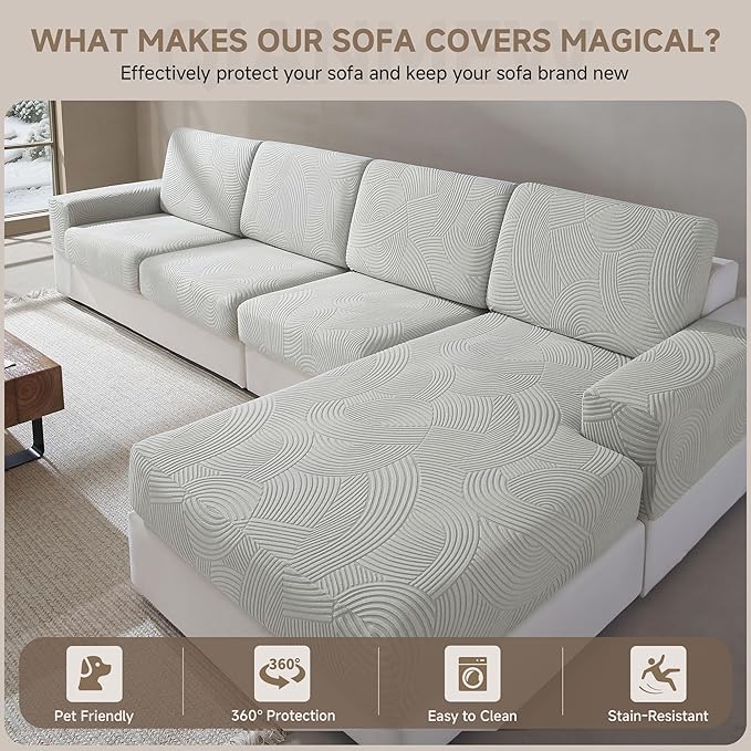 Couch Cushion Covers for Sectional and L Shaped Sofa, Stretch Soft Sofa Covers Washable Wear Resistant Slipcovers Furniture Protector Pet-Friendly (1PC Loveseat Cushion Cover, Light Gray)