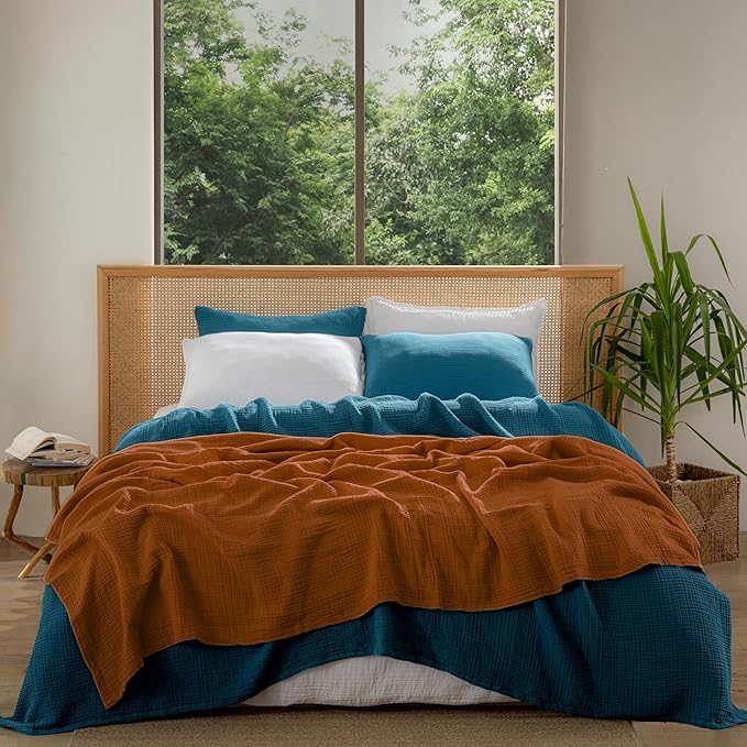 Muslin Blanket - Pure 100% Turkish Cotton Airy Soft Light Versatile Gauze Throw Blanket for Bed, Couch, Sofa (Cinnamon Brown, Twin XL Size (71" x 95" inch))