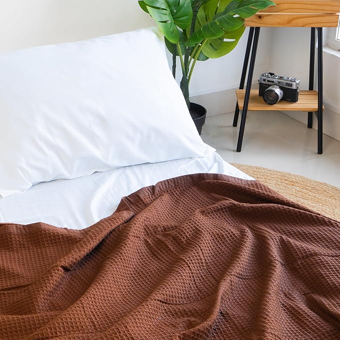 Salt Earth GOTS Certified 100% Organic Cotton Throw Blanket, 108"x90" Waffle Blankets & Throws for Bed, Throw Blanket for Couch, Cozy Christmas Blankets and Throws for Christmas Gifts (Potting Soil)