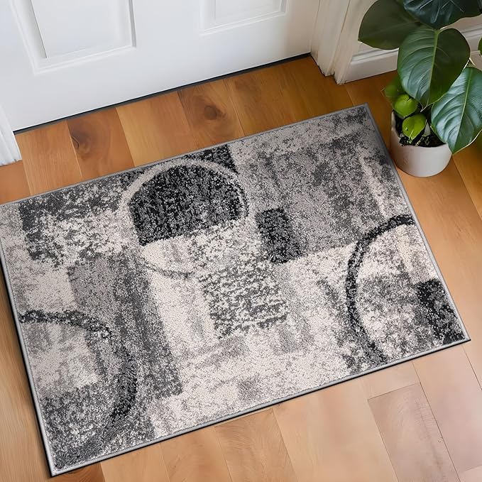 Rugshop Contemporary Abstract Circle Design Soft Area Rug 2' x 3' Cream