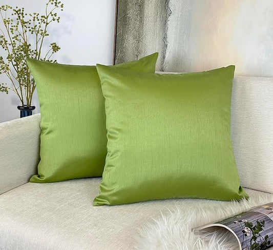 Aiking Home 26x26 Inches Faux Silk Square European Shams, Zipper Closure, Green (Set of 2)