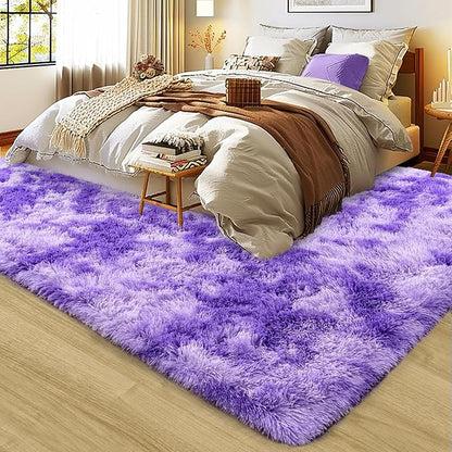 8x10 Large Area Rugs for Living Room, Ultra Fluffy Shag Rug for Bedroom, Modern Plush Soft Carpet for Girls Boys Kids Room Dorm Fuzzy Non Slip Rug for Home Decor Aesthetic, Tie-Dyed Purple