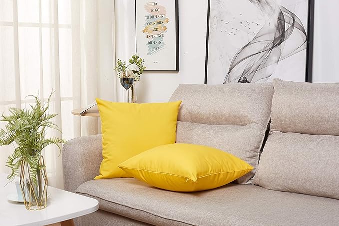 TangDepot Handmade Decorative Solid 100% Cotton Canvas Throw Pillow Covers/Pillow Shams, (18"x18", Yellow)