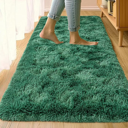Small Runner Rugs for Bedroom Hallways, 2x4 Runners for Hallways Fluffy Shag Throw Area Rug Non Slip for Bedside Dorm, Shag Rugs for Girls Boys Bedroom, Floor Carpet Runner for Kids Dorm, Dark Green