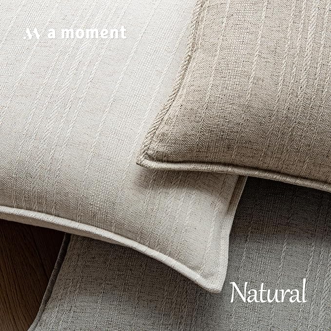 a moment Linen Pillow Covers Set of 2,Boho Farmhouse Throw Pillowcases Neutral Textured Decorative Covers for Couch Sofa,Soft Linen Blend Accent Case Cushion Living Room Home Decor 22"x22"Ivory