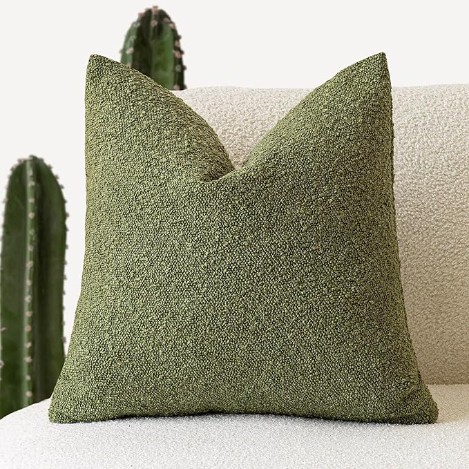 Foindtower Decorative Textured Boucle Throw Pillow Covers Accent Solid Pillow Cases Neutral Soft Cozy Couch Cushion Case for Chair Sofa Bedroom Living Room Home Decor 26 x 26 Inch,Green