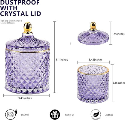 Glass Jewelry Box Purple Trinket Dish Crystal Candy Jars with Lids Candy Dishes Decorative Apothecary Jars Small Storage Bowl Unique Gifts for Women