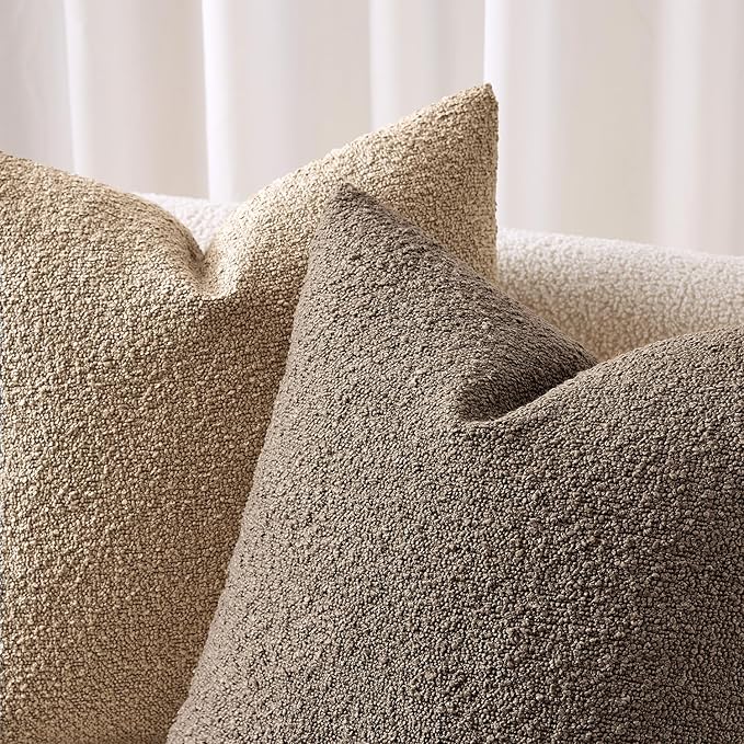 ANRODUO Pack of 2 Textured Boucle Throw Pillow Covers Soft Brown Decorative Accent Solid Pillow Cases Cozy Modern Couch Cushion Case for Chair Sofa Bedroom Living Room Home Decor, 20 x 20 Inch