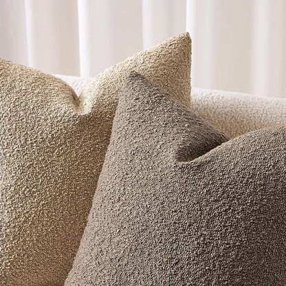 ANRODUO Pack of 2 Textured Boucle Throw Pillow Covers Soft Brown Euro Decorative Accent Solid Pillow Cases Cozy Modern Couch Cushion Case for Chair Sofa Bedroom Living Room Home Decor, 22 x 22 Inch
