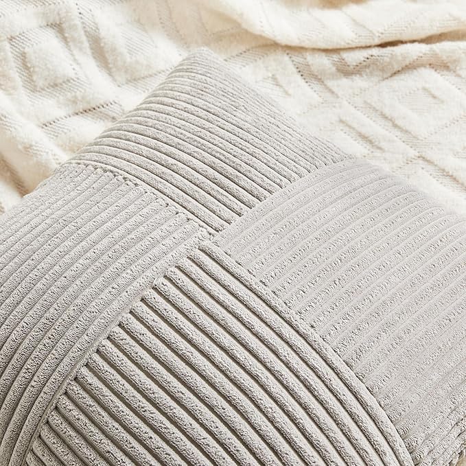 Fancy Homi 2 Packs Neutral Grey Decorative Throw Pillow Covers 20x20 Inch for Living Room Couch Bed Sofa, Farmhouse Boho Home Decor, Soft Corss Corduroy Patchwork Accent Square Cushion Case 50x50 cm