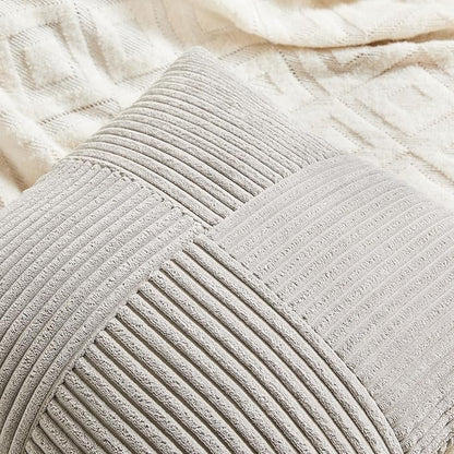 Fancy Homi 2 Packs Neutral Grey Lumbar Decorative Throw Pillow Covers 12x24 Inch for Living Room Couch Bed Sofa, Farmhouse Home Decor, Soft Striped Corduroy Rectangle Accent Cushion Case 30x60 cm