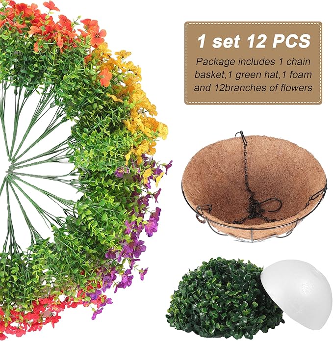 Artificial Faux Hanging Flowers Plants Basket for Outdoors Outside Home Decoration,Hanging Planters with Realistic Silk Fake Daisy Flowers UV Resistant for Balcony Patio Porch Spring Summer Multicolor