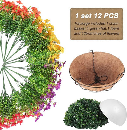 Artificial Faux Hanging Flowers Plants Basket for Outdoors Outside Home Decoration,Hanging Planters with Realistic Silk Fake Daisy Flowers UV Resistant for Balcony Patio Porch Spring Summer Multicolor