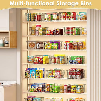X-cosrack Metal Wire Baskets for Pantry Organization and Storage Freezer Organizer Bins with Handles 4 Pack- Extra Large Mesh Bin for Pantry Kitchen Laundry Closet Garage Patent Design
