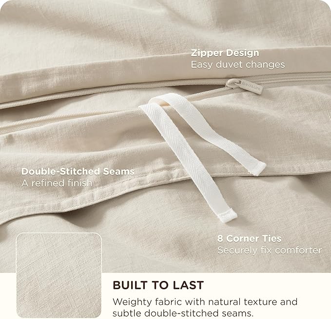 Bedsure Cotton Duvet Cover Queen Size - Luxury Slub Weave 100% Cotton Duvet Cover with a Linen Like Textured, Easy Change Durable Bedding, Ivory, 90" x 90"