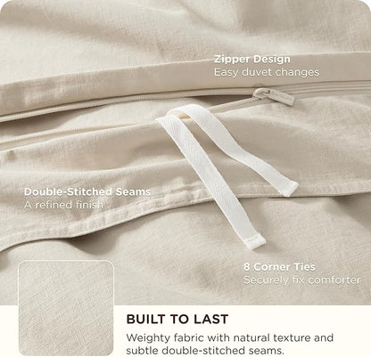 Bedsure Cotton Duvet Cover Queen Size - Luxury Slub Weave 100% Cotton Duvet Cover with a Linen Like Textured, Easy Change Durable Bedding, Ivory, 90" x 90"