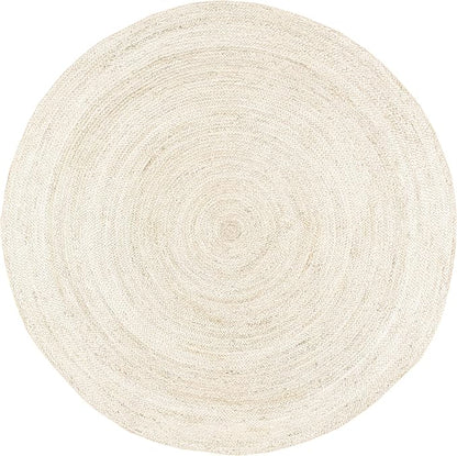 nuLOOM 8 Round Rigo Jute Hand Woven Area Rug, Off White, Solid Farmhouse Design, Natural Fiber, For Bedroom, Living Room, Dining Room, Hallway, Office, Kitchen, Entryway