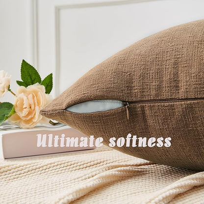 GAWAMAY Decorative Square Throw Pillow Covers 18"x18" Inch Set of 2, Super Soft Chenille Pillows Cover Fall Pillowcase for Living Room Bedroom Sofa Couch Cushion Cover Brown 45x45cm (No Inserts)