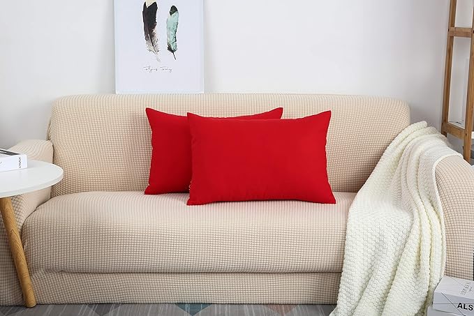 TangDepot Handmade Decorative Solid 100% Cotton Canvas Throw Pillow Covers/Pillow Shams, (12"x18", Red)