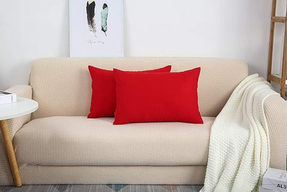 TangDepot Handmade Decorative Solid 100% Cotton Canvas Throw Pillow Covers/Pillow Shams, (12"x18", Red)