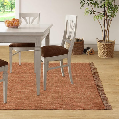 Collive Comfy Area Rug 4' x 6', Terra Woven Cotton Bedroom Rugs, Modern Indoor Accent Rug Floor Carpet with Tassel for Living Room, Nursery Room, Dining Room, Bedside