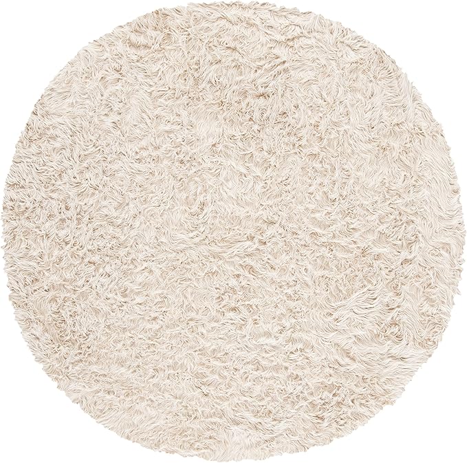 SAFAVIEH Faux Sheep Skin Collection Area Rug - 6' Round, Beige, Silken Glam Design, Non-Shedding & Easy Care, 2.35-inch Thick Ideal for High Traffic Areas in Living Room, Bedroom (FSS235K)