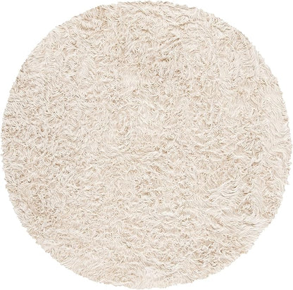 SAFAVIEH Faux Sheep Skin Collection Area Rug - 6' Round, Beige, Silken Glam Design, Non-Shedding & Easy Care, 2.35-inch Thick Ideal for High Traffic Areas in Living Room, Bedroom (FSS235K)