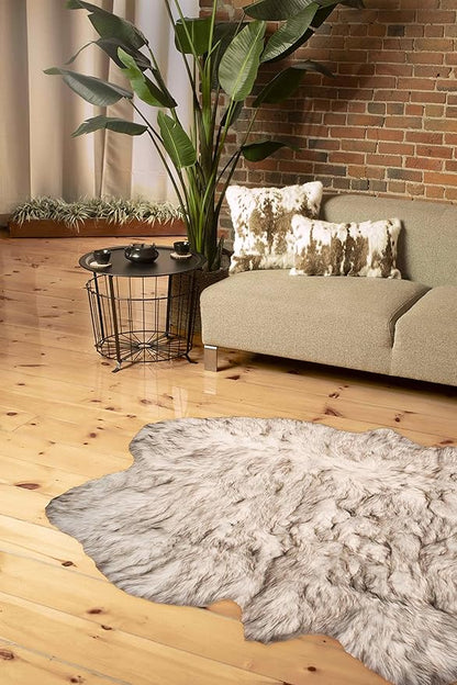 Luxe Gordon Faux Fur Rug with Soft and Fluffy Pile | Machine Washable Living Room Rug with Anti-Slip Backing | Cruelty-Free Area Rugs for Office or Bedroom, Gradient Chocolate, 4 ft x 6 ft