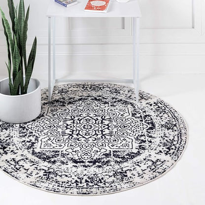 Rugs.com Arlington Collection Rug – 8 Ft Round Blue Medium-Pile Rug Perfect for Kitchens, Dining Rooms