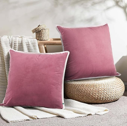 FINGERCRAFT Decorative Throw Pillow Cover Pack of 2 Soft Velvet Cushion Cover, Sofa and Bedroom Pillow Case 20" x 20" Pink