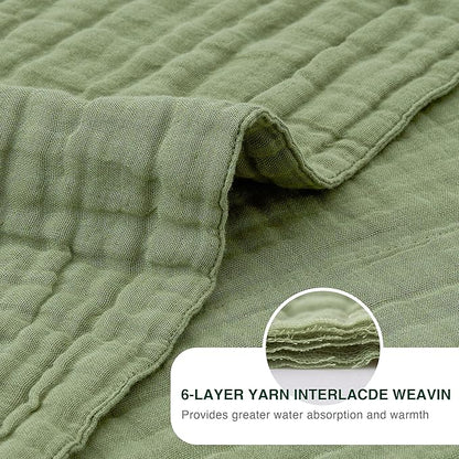 Love's cabin 6 Layer 100% Cotton Muslin Blanket, 60"x80" Twin Muslin Blanket for Couch Bed, Lightweight and Breathable Cotton Gauze for Adult, Sage Green