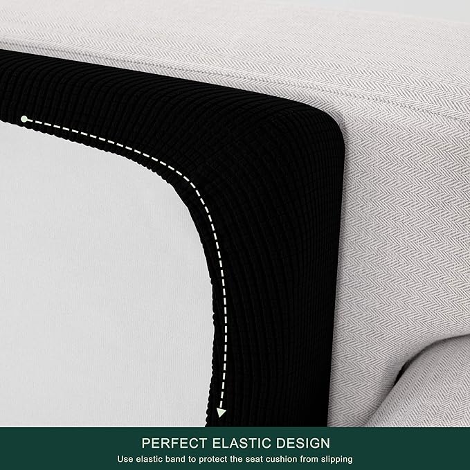 CHUN YI Stretch Couch Cushion Cover Suitable for 3 Settee, Sofa Seat Slipcover with Spandex Jacquard Fabric(Large,Black)