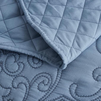 CHIXIN Bedspread Coverlet Set Queen Size - Lightweight Bedding Cover - Beautiful Stitching - 5 Piece Reversible Bedspread - Luxury Damask Paisley Pattern (Queen, Ashley Blue)