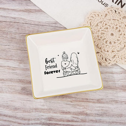 JoycuFF Gift for Women Best Friends Bestie Friendship Gifts for Her Ceramic Ring Dish Decorative Tray Unique Gift For Bestie, Soul Sister, BFF, Birthday Christmas Gift Ideas